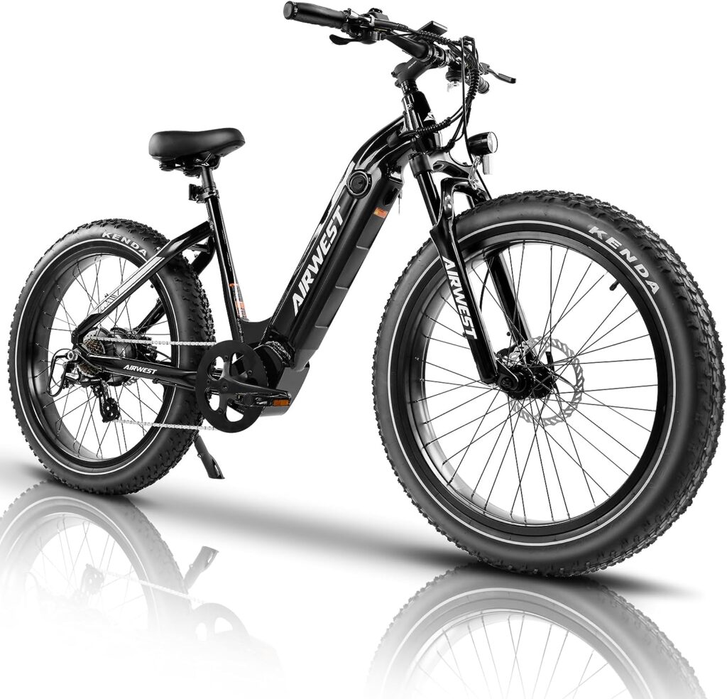 airwest Electric Bike for Adults, 750W BAFANG Motor Electric Bike, 26 x 4.0 Fat Tire Electric Bicycle with 48V 15Ah LG Battery, 28MPH 50Miles Electric Mountain Bike, Shimano 7 Speed, Lockable Fork