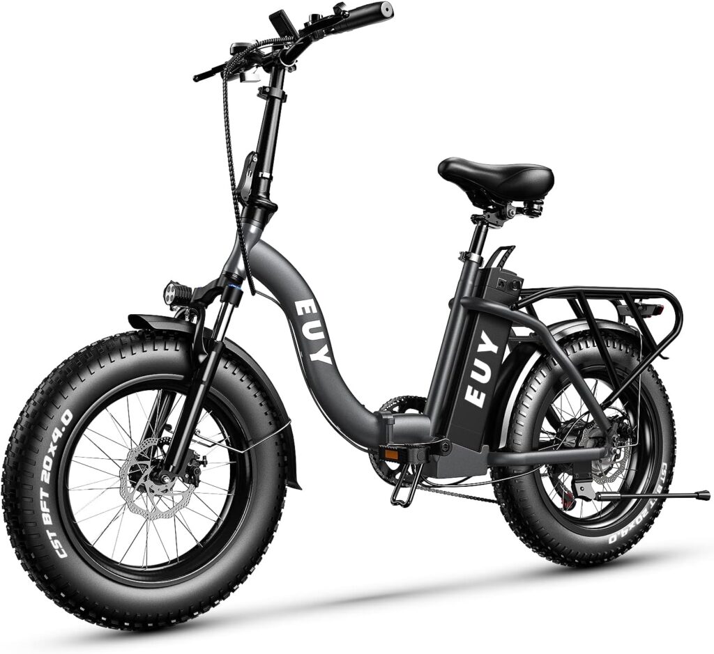 EUY Folding Electric Bike for Adults,48V 20AH/16AH Removable Lithium Battery, 750W Motor 30MPH Electric Bicycle, 20 Fat Tire Electric Commuter Beach Snow Bicycle,Shimano 7-Speed,Dual Shock Absorber