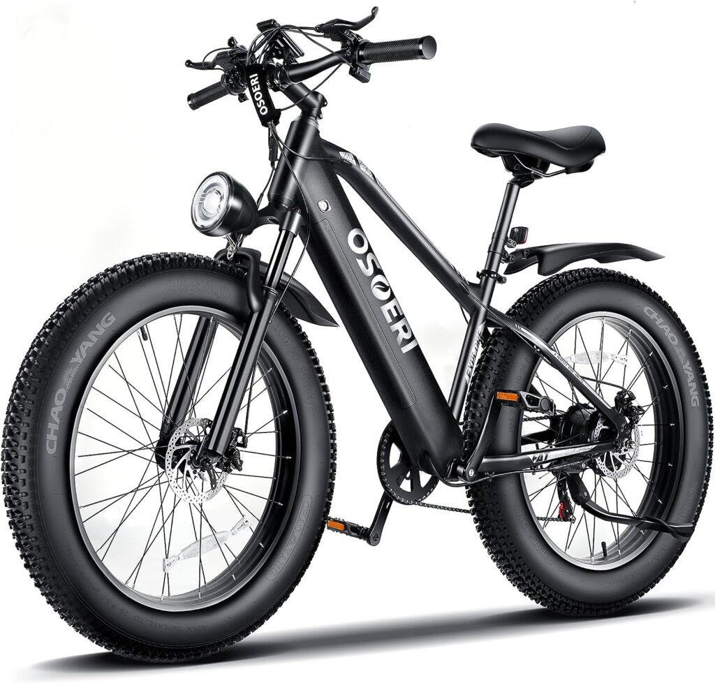 Osoeri 26 x 4 Fat Tire Electric Bike for Adults, 750W Brushless Motor 48V Large Battery Ebike, 28MPH Shimano 7-Speed Mountain Electric Bicycle, UL Certified