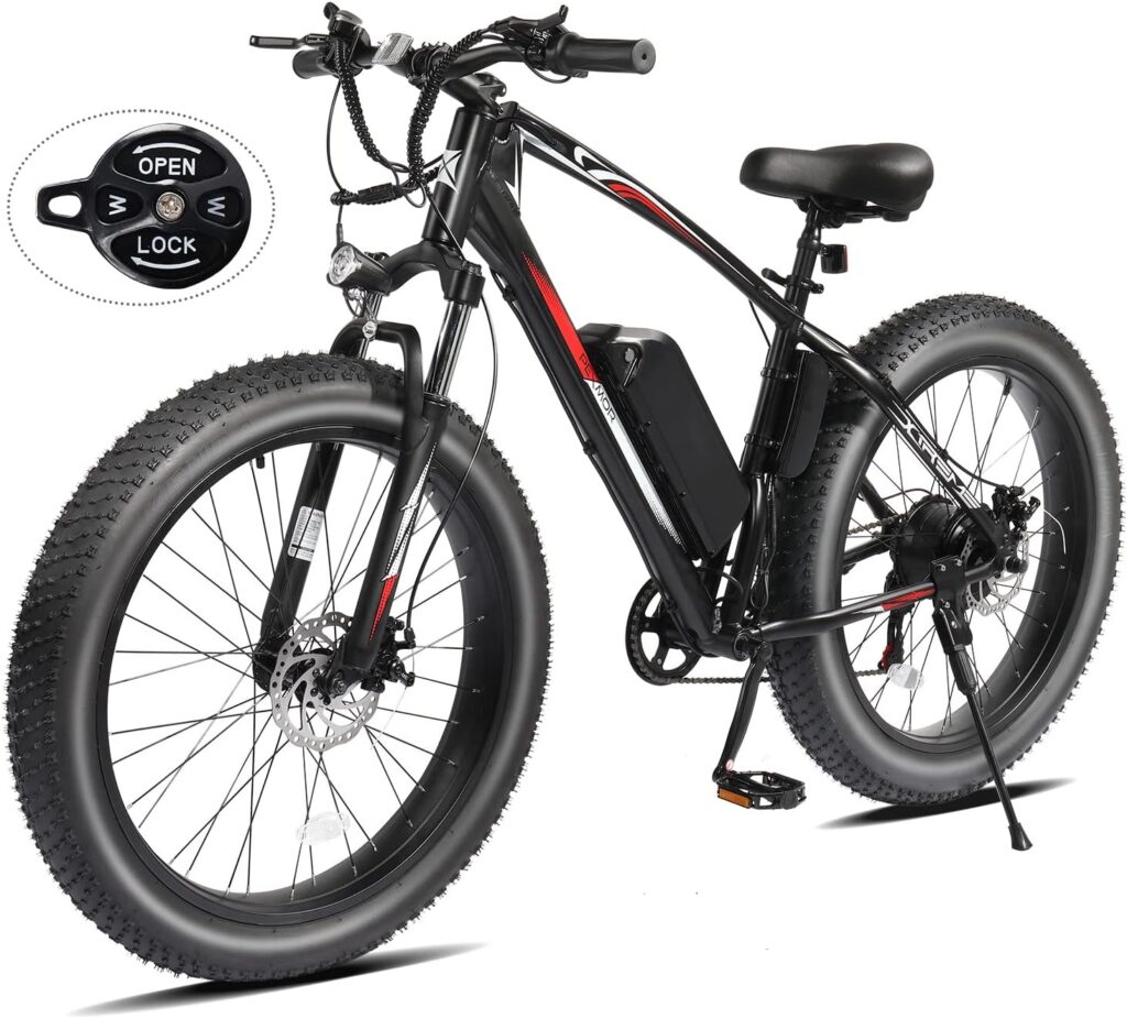 PEXMOR Electric Bike for Adults, 26x4 Fat Tire Ebike Electric Bicycle for Adults 500W 48V 13AH Removable Battery, 20MPH Electric Mountain Bike Snow Beach E-Bike Suspension Fork, 7 Speed