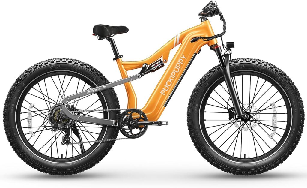 PUCKIPUPPY Electric Bike for Adults, 750W Motor, 48V 20AH Samsung Cells Battery Adult Electric Bicycles, 26 Fat Tire Full Suspension Ebike, 30MPH Beach Mountain E Bike, Shimano 7 Speed, 75Miles Range