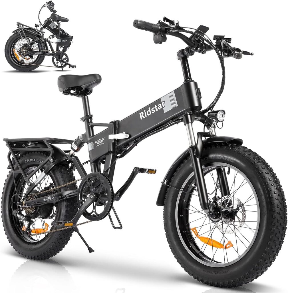 RITHUS Electric Bikes for Adults, 20 Fat Tire Electric Bike 1000W,30MPH Max Speed,48V 14AH Removable Battery Folding Electric Bike, Shimano 7 Speed，Front Suspension for Commute Mountain Beach Snow