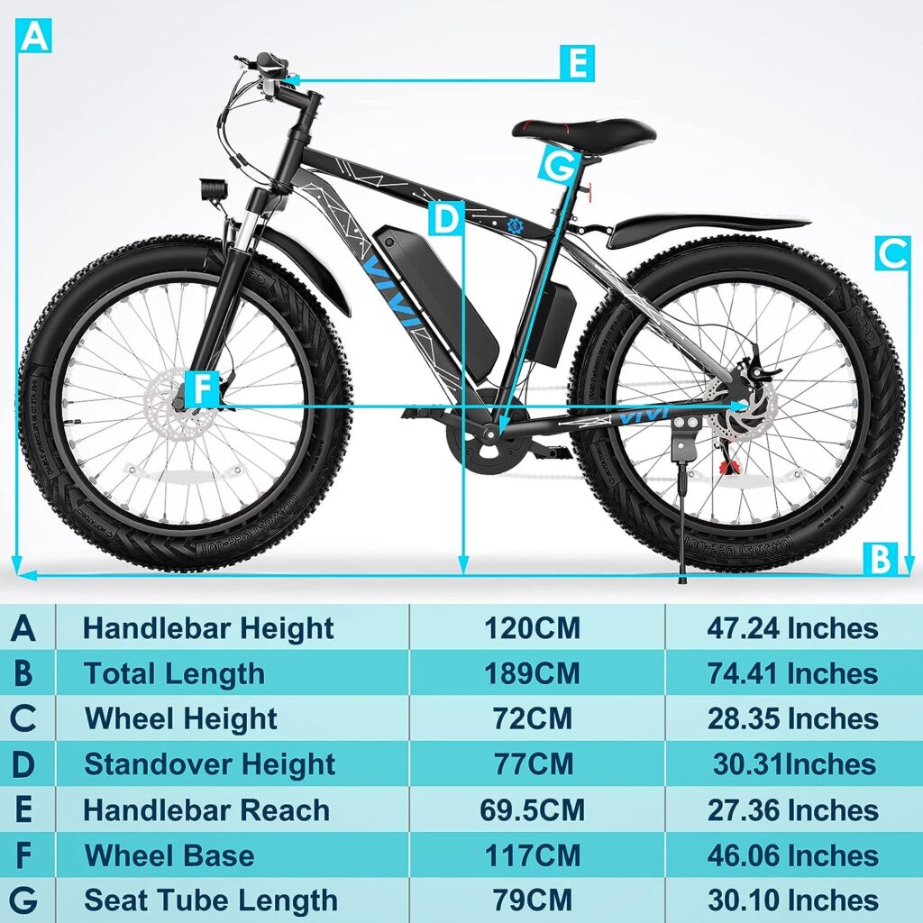 Vivi Electric Bike 26 x 4.0 Fat Tire Electric Bicycle, 48V 500W 13Ah Electric Mountain Bike, 25MPH Ebikes for Adults with Removable Lithium-Ion Battery, Professional 7 Speed