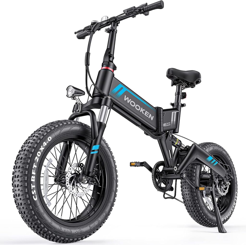 Wooken Electric Bike, 20 Fat Tire Electric Bike for Adults, 500W Folding Electric Bike with 48V 10Ah Battery, 7 Speed Gears, Dual Shock Absorber, 20MPH Ebike for Commute Mountain Beach Snow