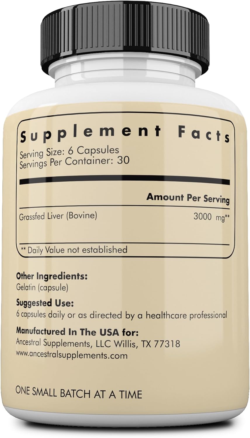 Ancestral Supplements Grass Fed Beef Bone and Marrow Supplement, 3000mg, Skin, Oral Health, and Joint Support Supplement, Promotes Whole-Body Wellness, Non GMO Whole Bone Extract, 180 Capsules