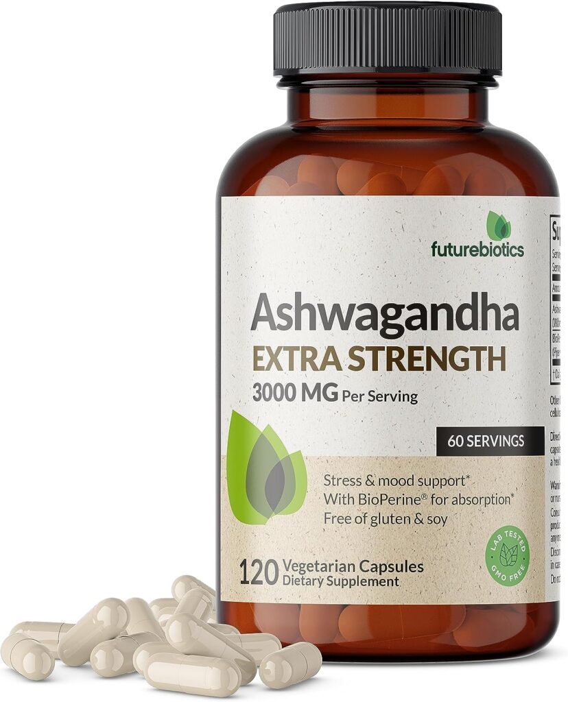 Futurebiotics Ashwagandha Capsules Extra Strength 3000mg - Stress Relief Formula, Natural Mood Support, Stress, Focus, and Energy Support Supplement, 120 Capsules