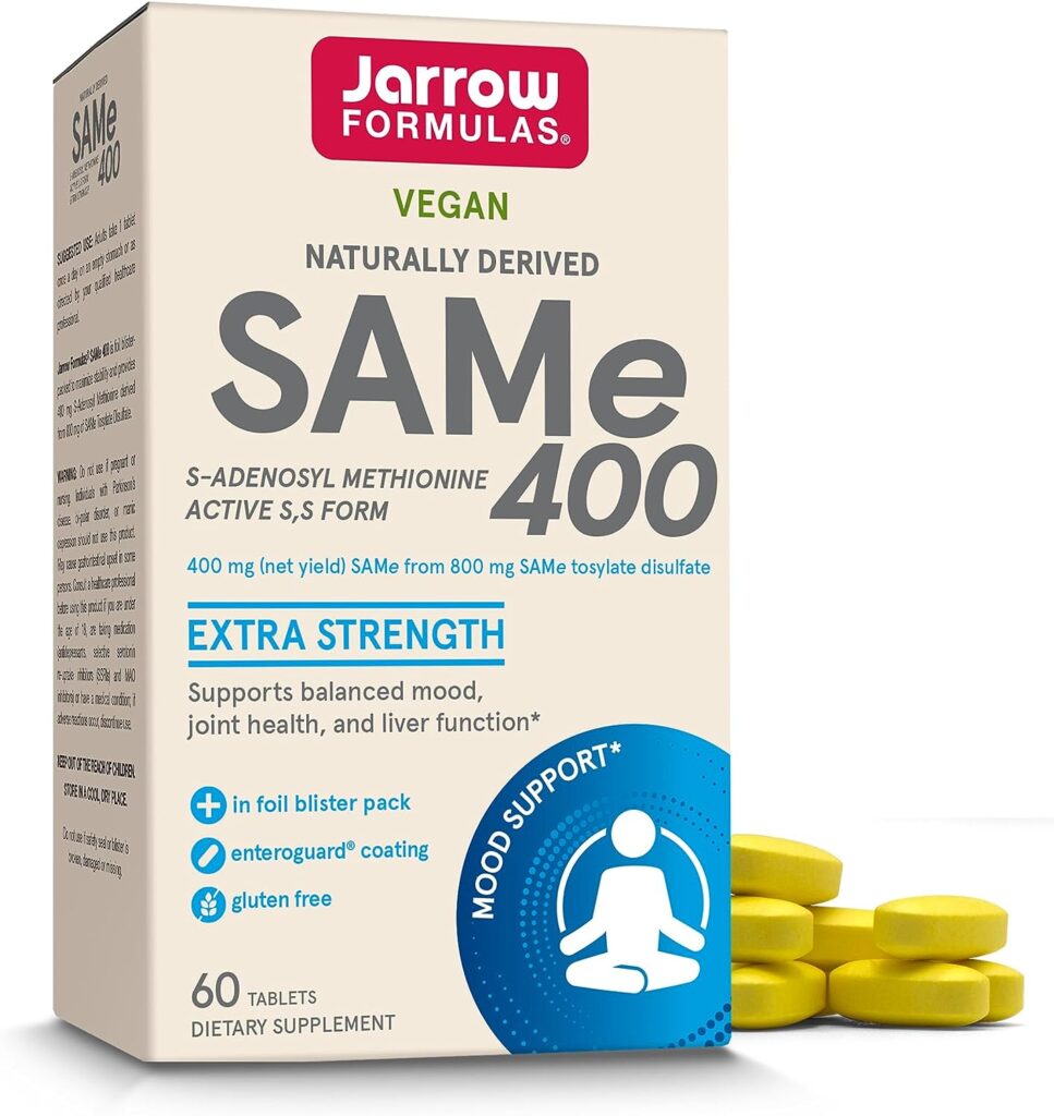 Jarrow Formulas SAMe 400 mg Extra Strength - Naturally Derived SAMe Supplements - Dietary Supplement - 60 Tablets - SAMe Supplement Supports Joint Health  Liver Function - Vegan